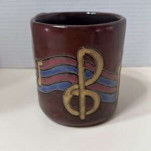 Mara Mexico Signed Oversized Pottery Mug Cup Musical Note Sheet Music Themed